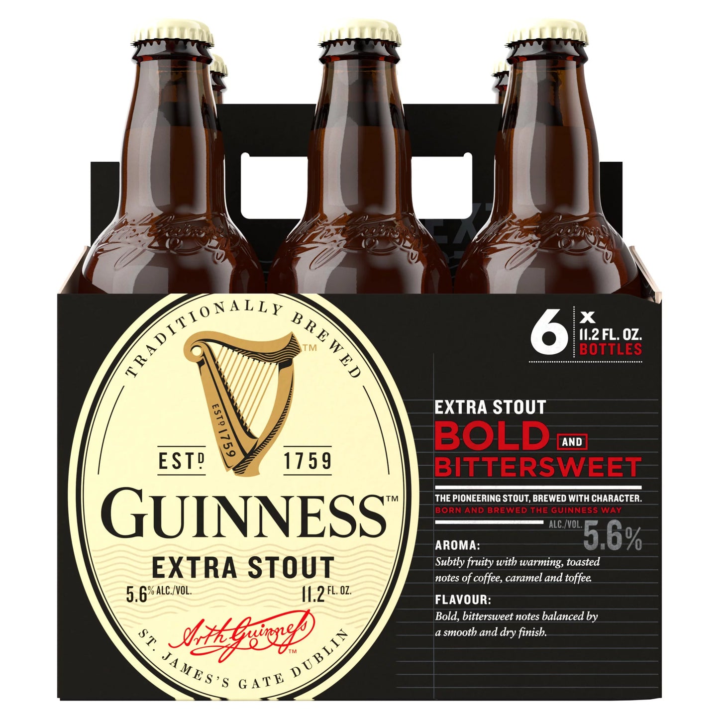 Guinness Extra Stout 11.2oz 6 Pack Bottles